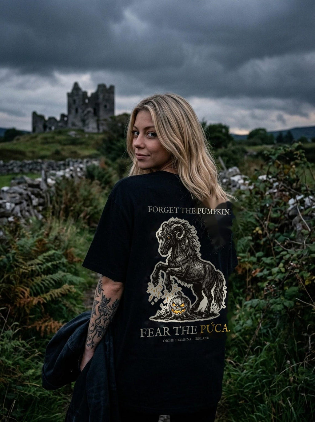 Irish Folklore Púca Halloween T-Shirt, Woodcut Style, Samhain Gift