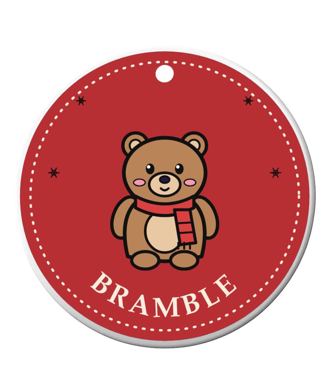 Teddy Bear Ornament, Ceramic Christmas Bauble Decoration, Bramble Bear, Printed in the UK