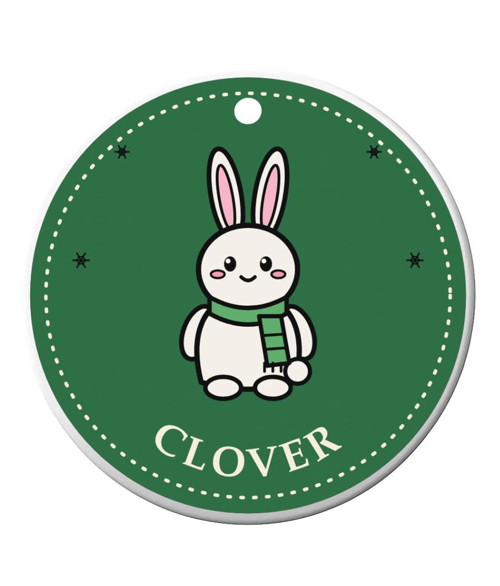 Bunny Ornament, Ceramic Christmas Bauble Decoration, Clover Bunny, Printed in the UK