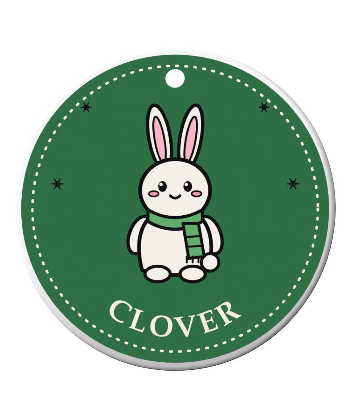 Bunny Ornament, Ceramic Christmas Bauble Decoration, Clover Bunny, Printed in the UK