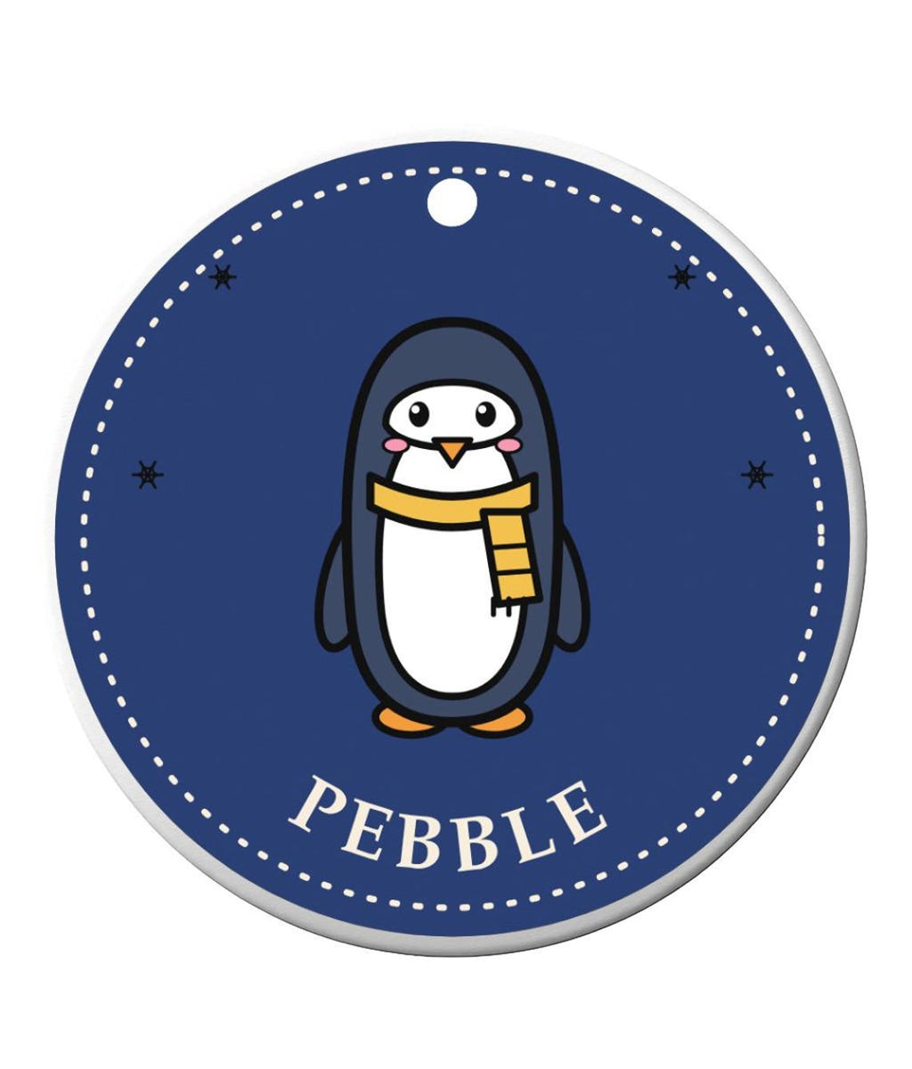 Penguin Christmas Bauble, Ceramic Ornament Decoration, Pebble Penguin, Printed in the UK