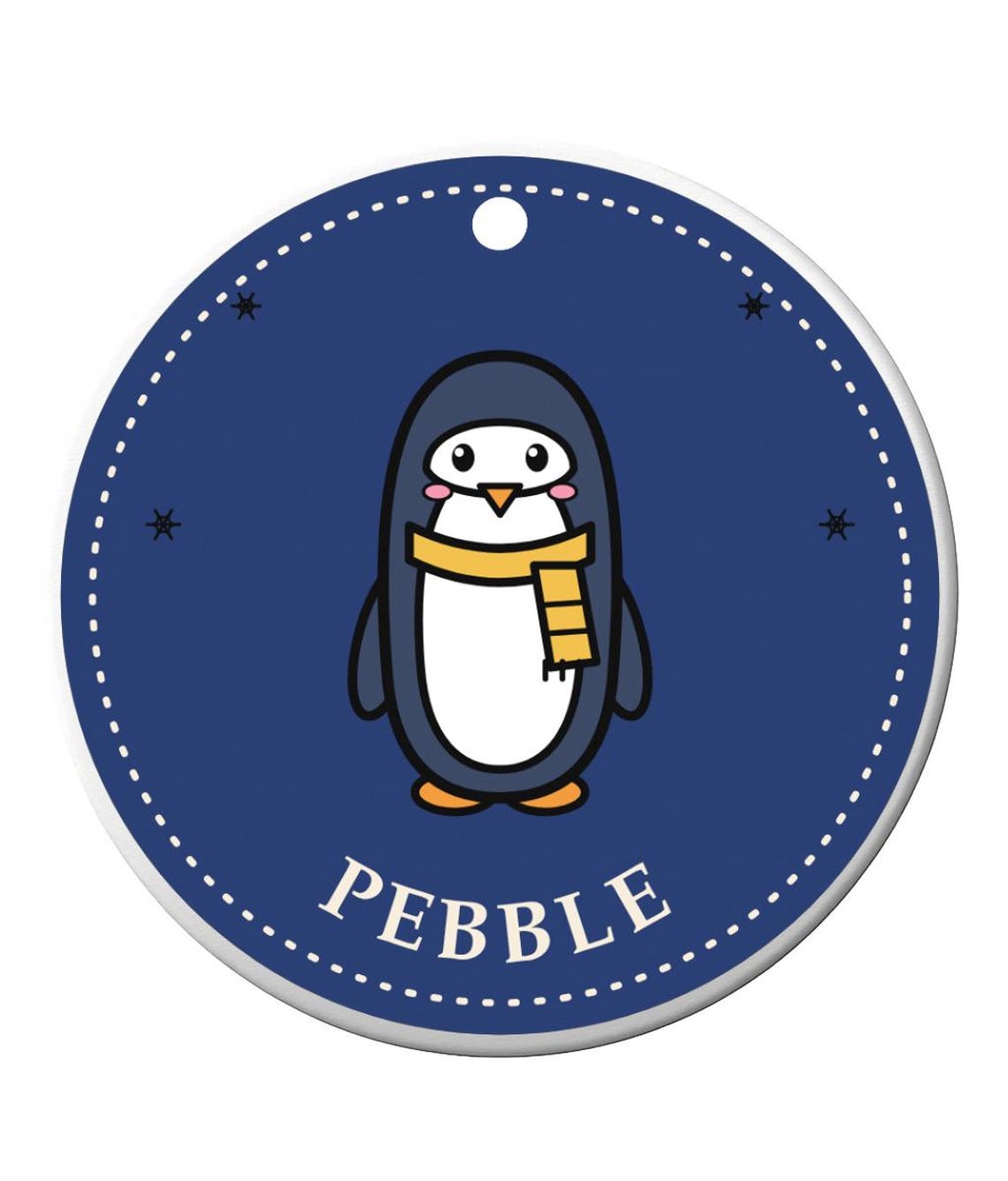 Penguin Christmas Bauble, Ceramic Ornament Decoration, Pebble Penguin, Printed in the UK
