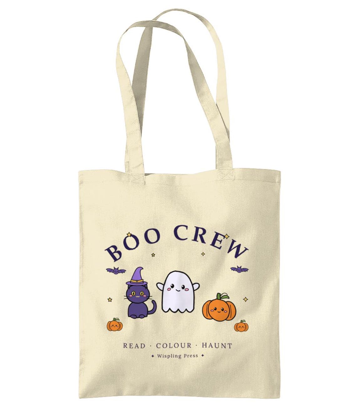 Boo Crew Halloween Tote Bag, Ghost, Cat, Pumpkin Cotton Bag (Printed in UK)