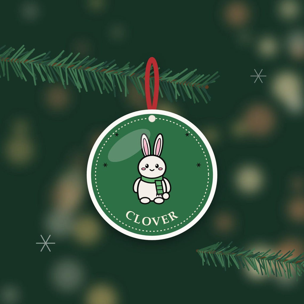 Bunny Ornament, Ceramic Christmas Bauble Decoration, Clover Bunny, Printed in the UK