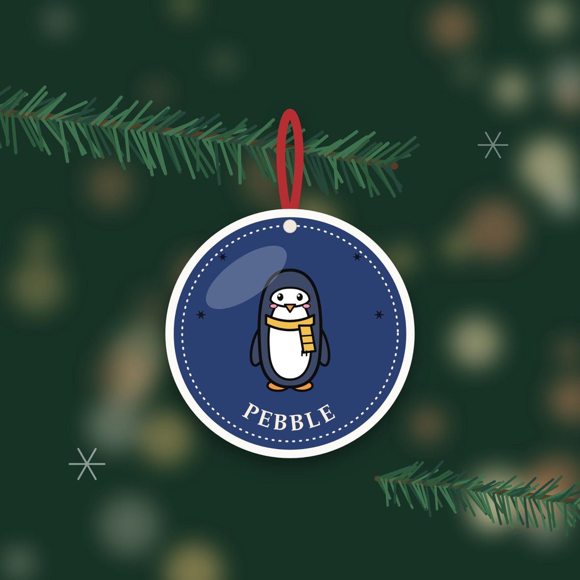 Penguin Christmas Bauble, Ceramic Ornament Decoration, Pebble Penguin, Printed in the UK