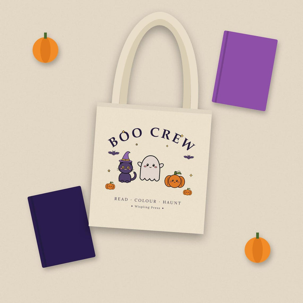 Boo Crew Halloween Tote Bag, Ghost, Cat, Pumpkin Cotton Bag (Printed in UK)