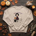 Stay Strange Gothic Girl Sweatshirt, Ghost & Black Cat Halloween Jumper (Natural Stone)