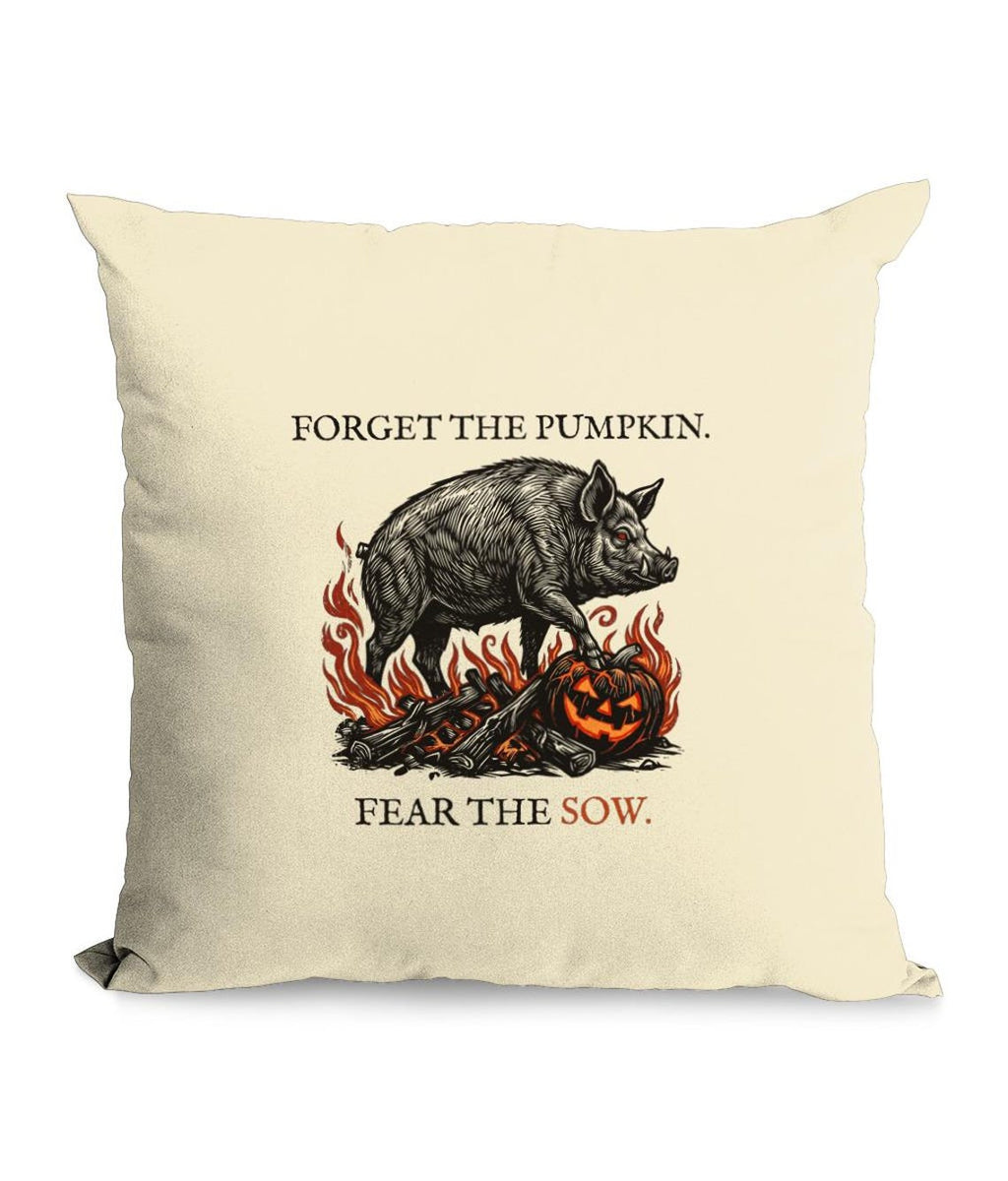 Welsh Folklore Halloween Cushion, Black Sow Woodcut, Gothic 