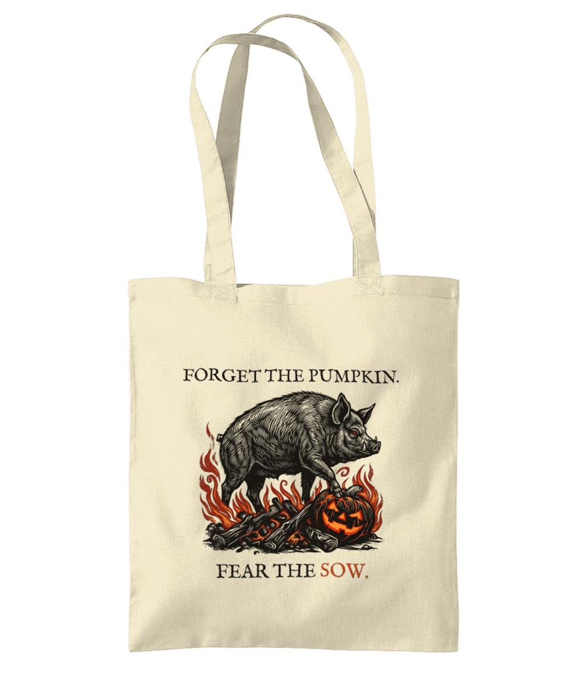 Welsh Folklore Halloween Tote, Black Sow Woodcut, Gothic Cot