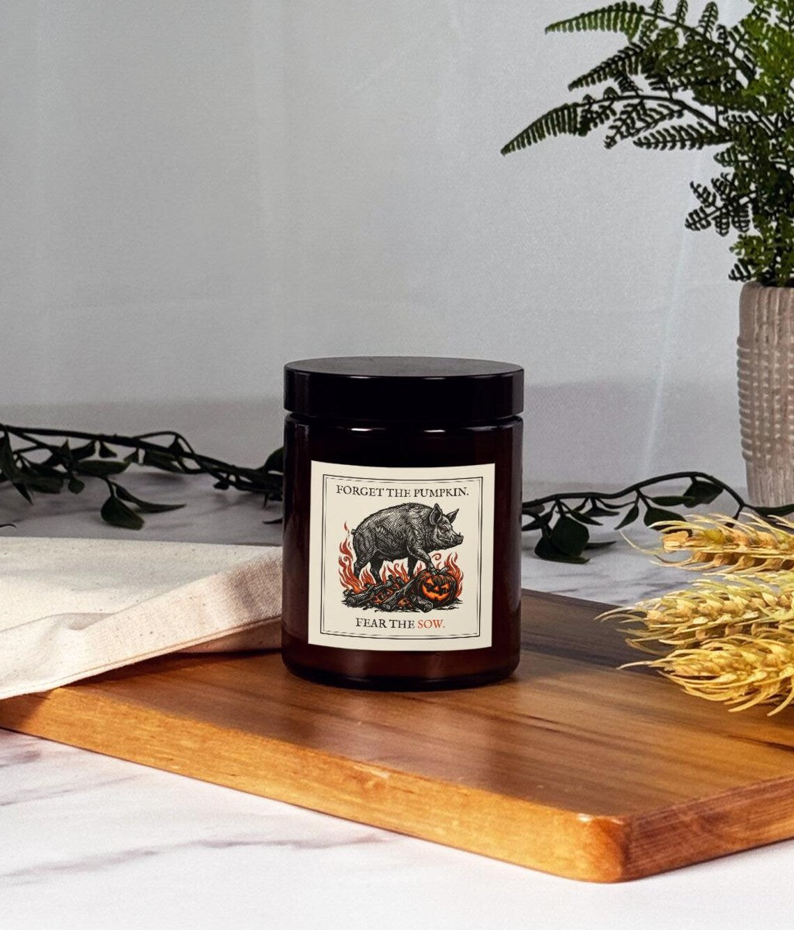 Black Sow Halloween Candle, Autumn Spice Soy Wax, Welsh Folk