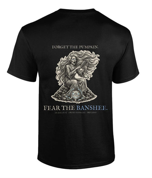 Banshee Bean Sí Halloween T-Shirt, Irish Folklore Woodcut Pr