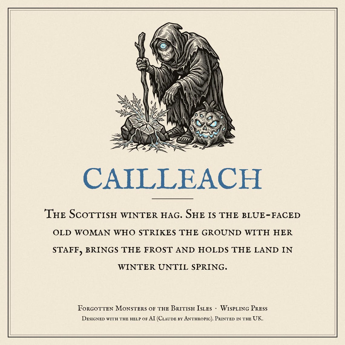 Cailleach Halloween T-Shirt, Scottish Folklore Woodcut Print, Samhain Horror Gift