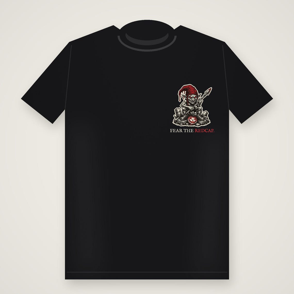 Scottish Folklore Redcap Halloween T-Shirt, Gothic Woodcut Print (Black)