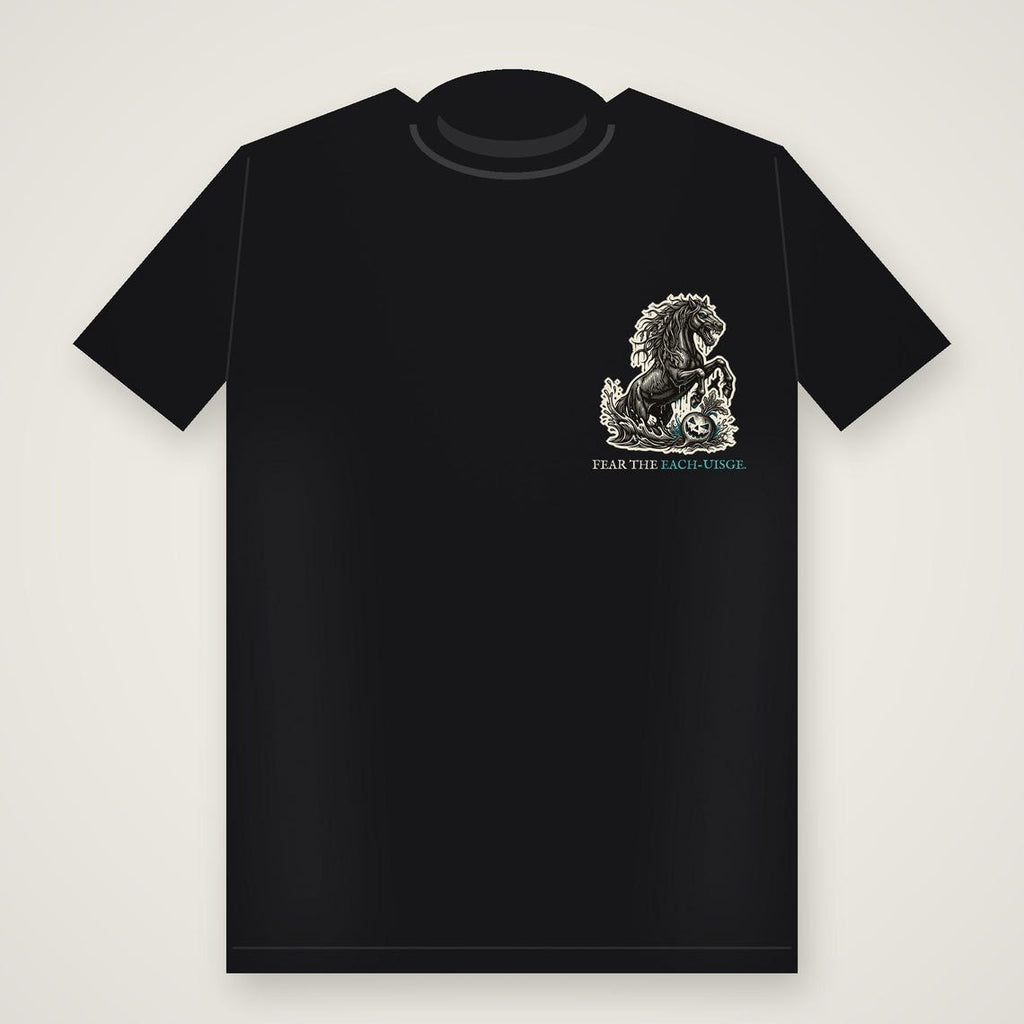Each-Uisge Kelpie Halloween T-Shirt, Scottish Folklore Woodcut Print, Samhain Gift