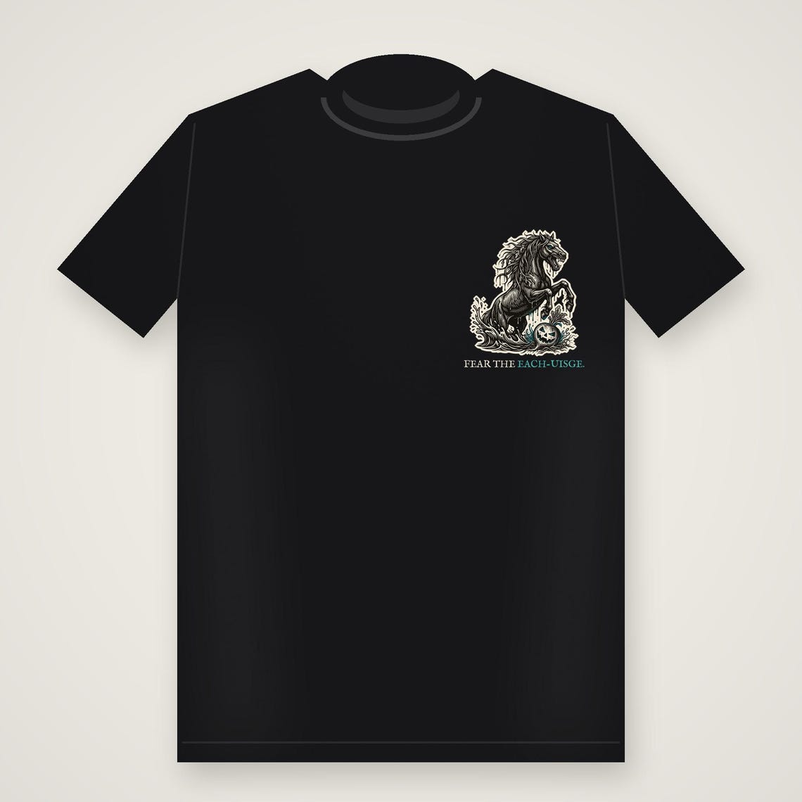 Each-Uisge Kelpie Halloween T-Shirt, Scottish Folklore Woodcut Print, Samhain Gift