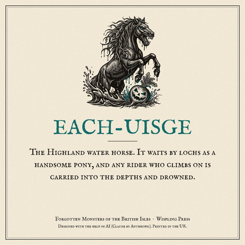 Each-Uisge Kelpie Halloween T-Shirt, Scottish Folklore Woodcut Print, Samhain Gift