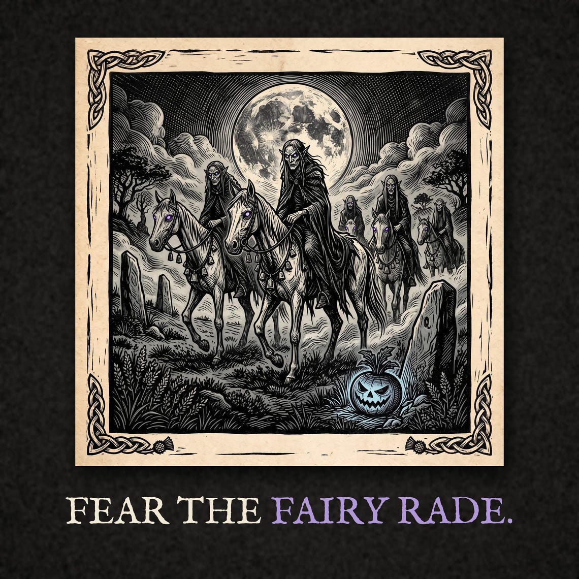 Fairy Rade Halloween T-Shirt, Scottish Folklore Woodcut Print, Samhain Gift