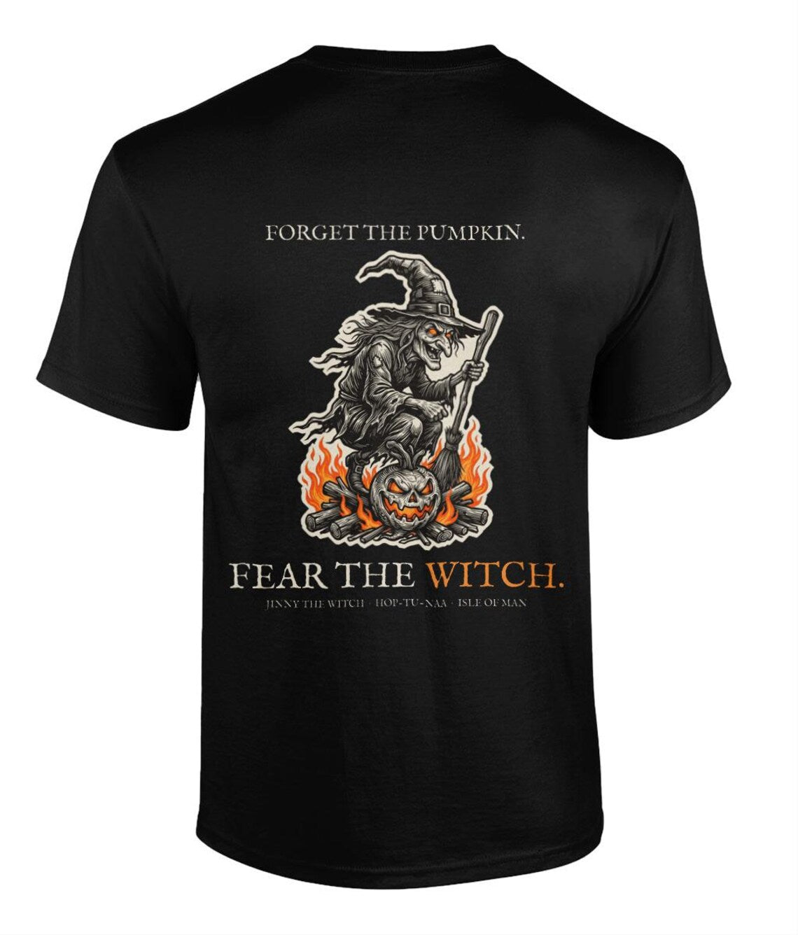 Jinny the Witch Halloween T-Shirt, Manx Folklore Woodcut Print, Hop-tu-Naa Gift