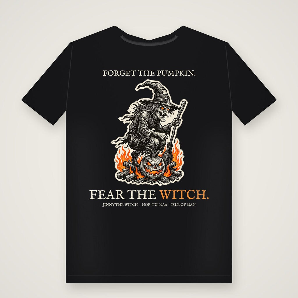 Jinny the Witch Halloween T-Shirt, Manx Folklore Woodcut Print, Hop-tu-Naa Gift