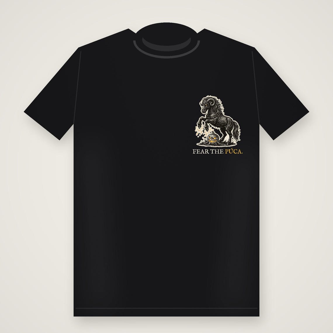 Irish Folklore Púca Halloween T-Shirt, Woodcut Style, Samhain Gift