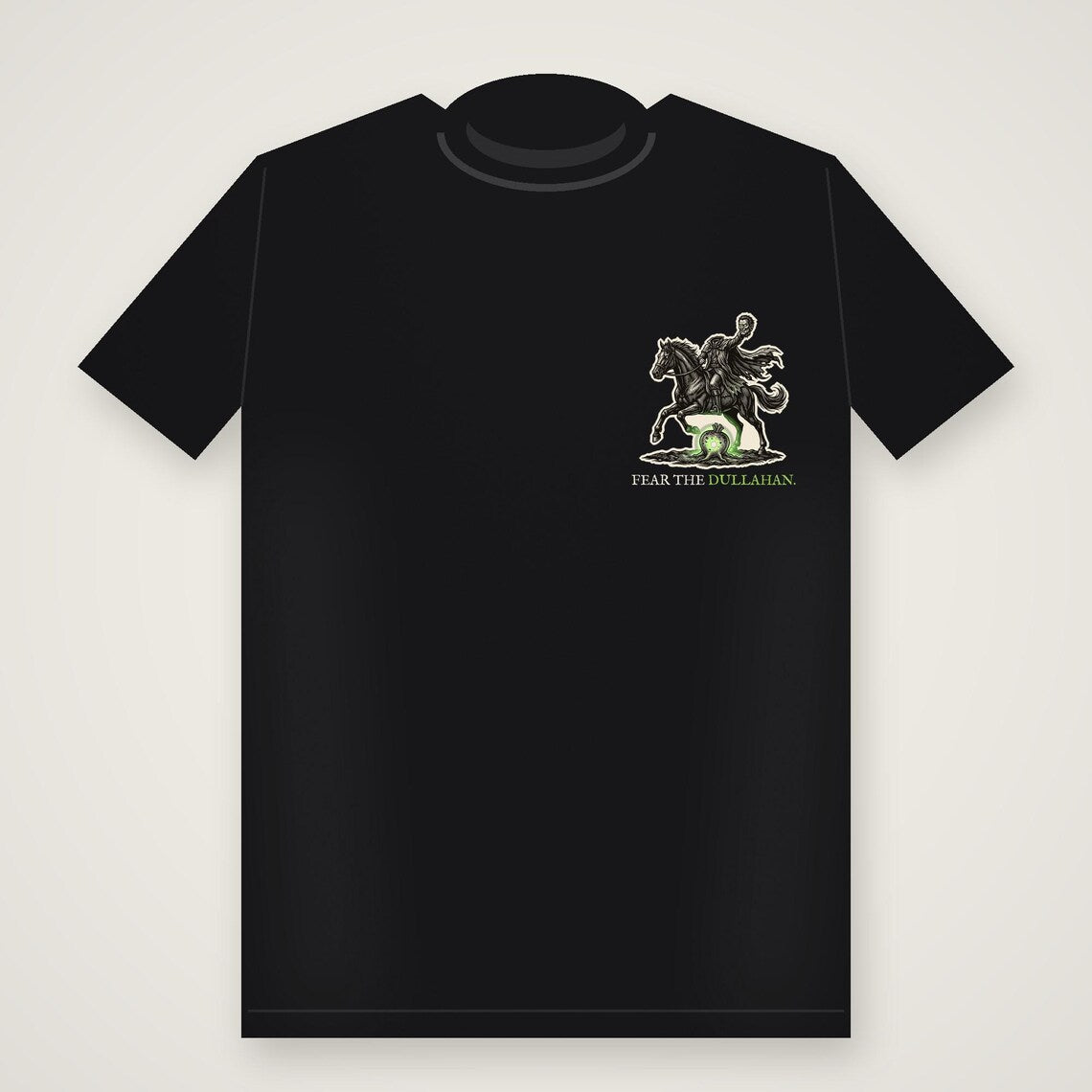 Headless Horseman Dullahan T-Shirt, Irish Folklore Halloween Shirt, Woodcut Print (Black)