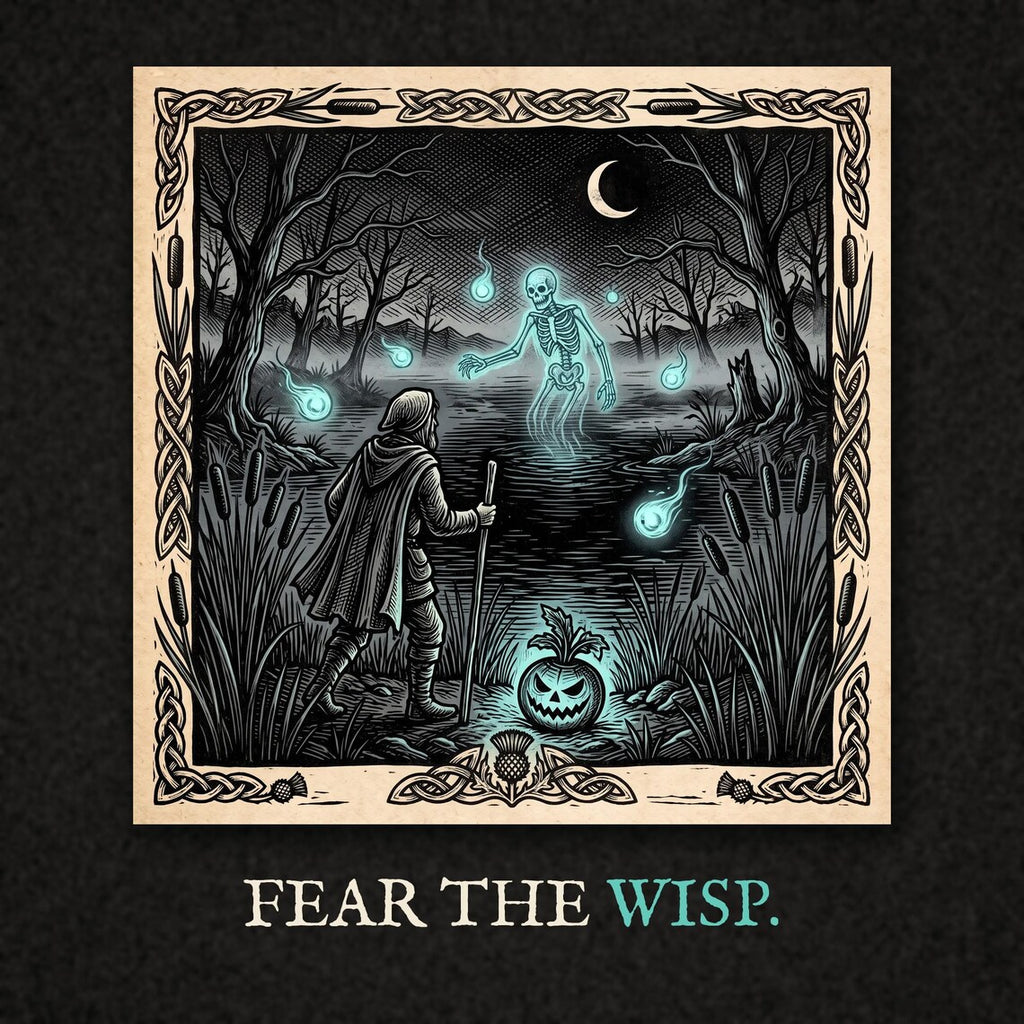 Will o the Wisp Halloween T-Shirt, British Folklore Woodcut Print, Samhain Horror Gift