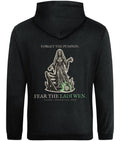 Ladi Wen Welsh Folklore Hoodie, Woodcut Print Halloween Outfit (Jet Black)