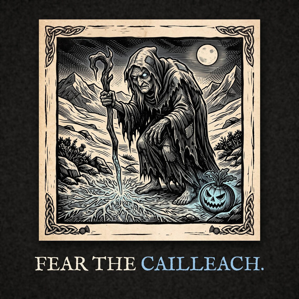 Cailleach Halloween Hoodie, Scottish Folklore Woodcut Print, Samhain Gift