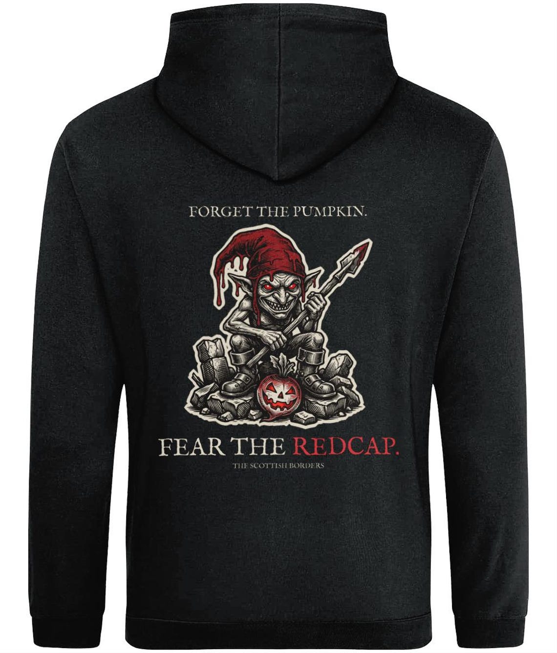 Redcap Halloween Hoodie, Scottish Folklore Gothic Horror Print (Woodcut Style)