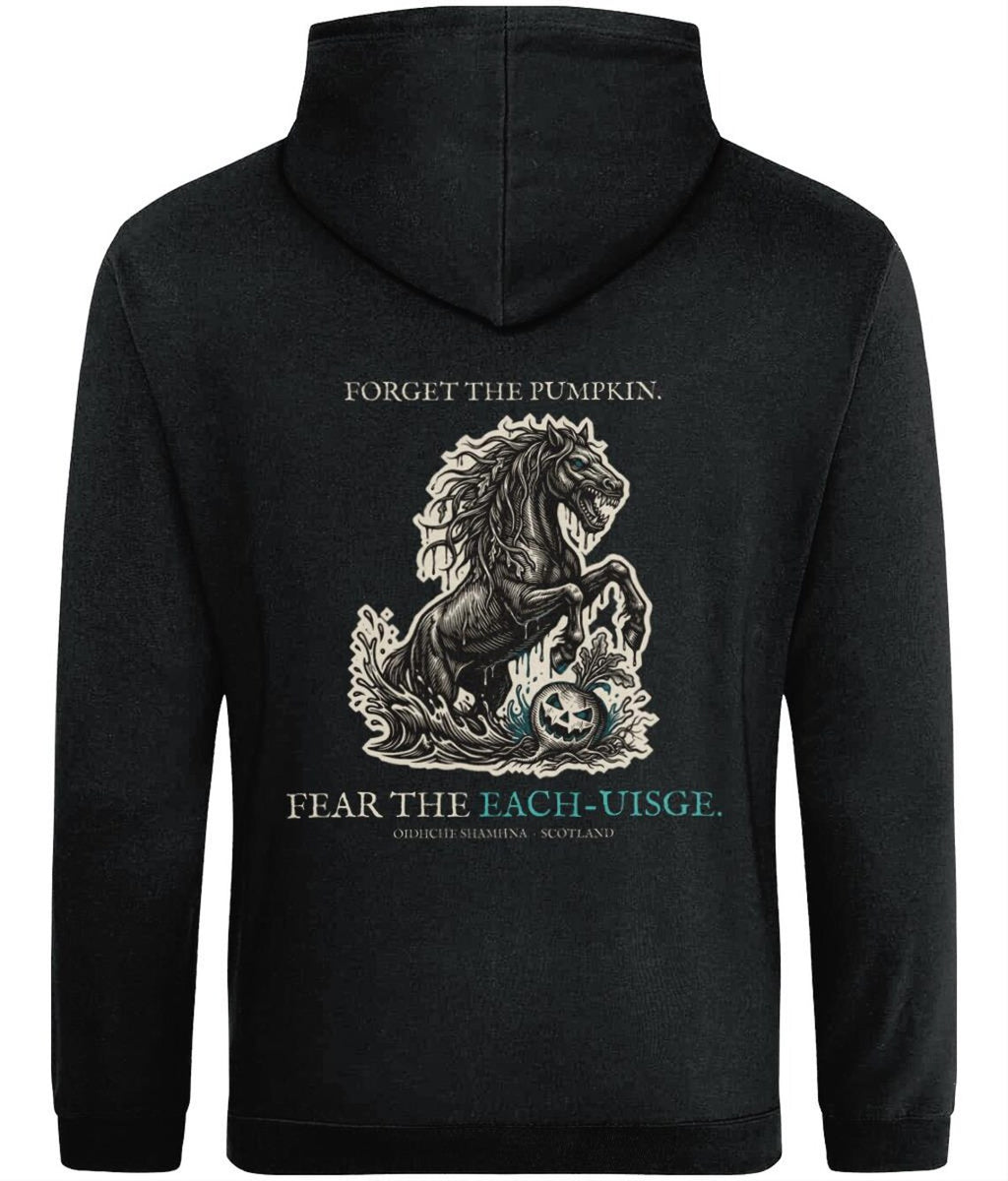 Kelpie Each-Uisge Hoodie, Scottish Folklore Halloween Outfit, Woodcut Print (Jet Black)