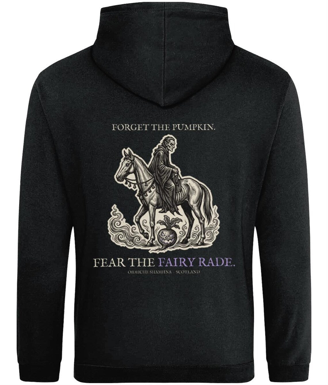 Fairy Rade Halloween Hoodie, Scottish Folklore Woodcut Print, Samhain Gift