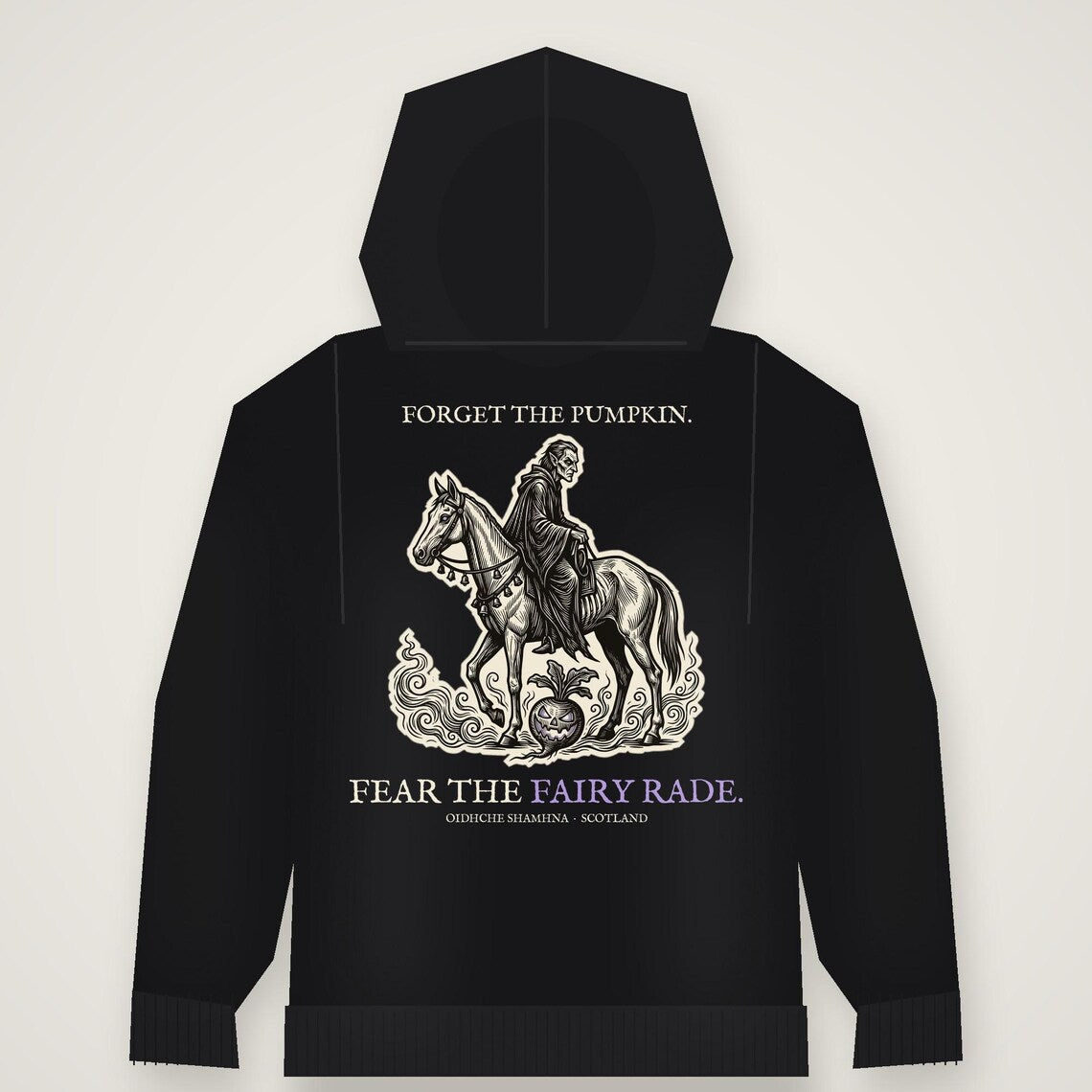 Fairy Rade Halloween Hoodie, Scottish Folklore Woodcut Print, Samhain Gift