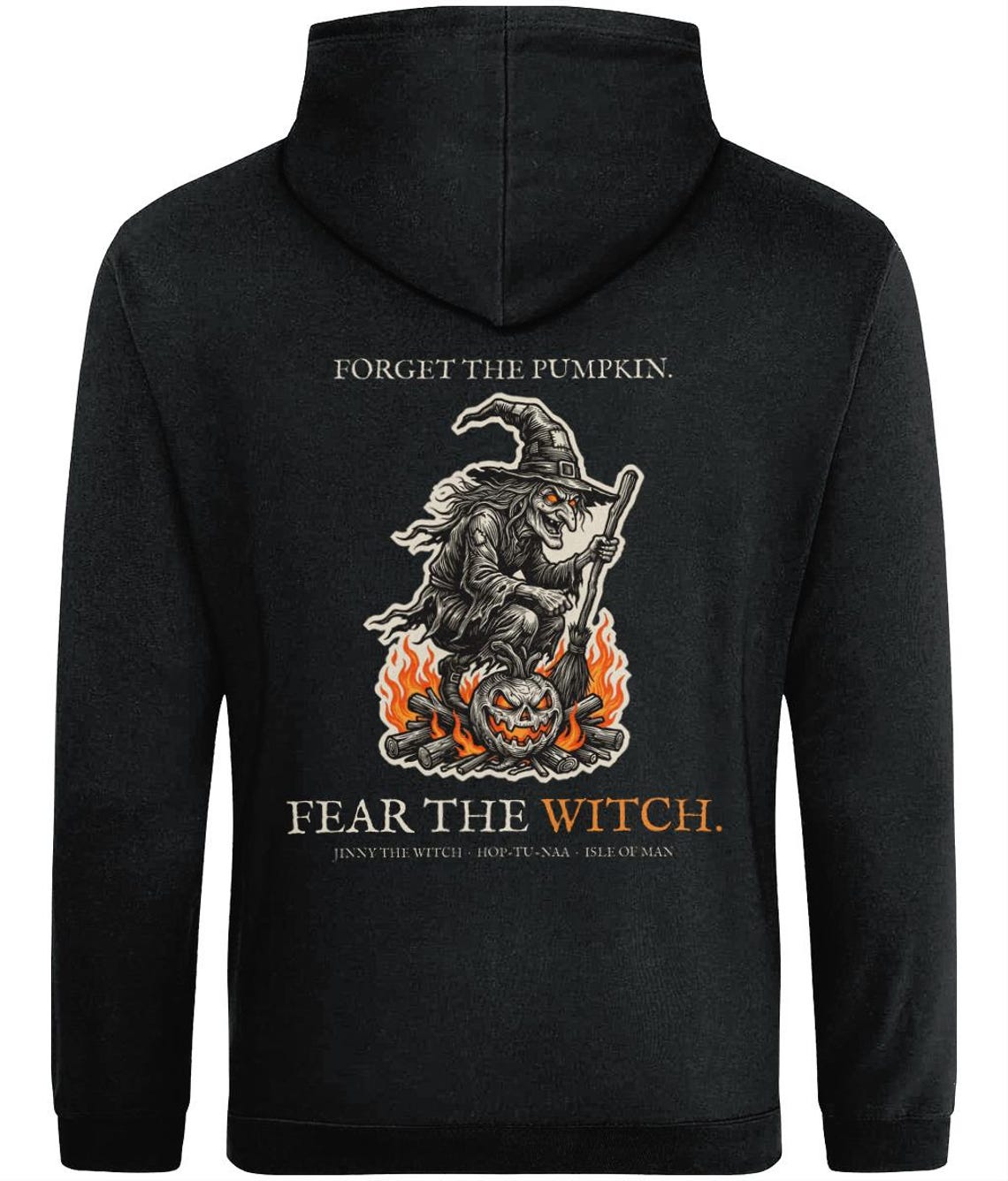 Jinny the Witch Halloween Hoodie, Manx Folklore Woodcut Print, Hop-tu-Naa Gift