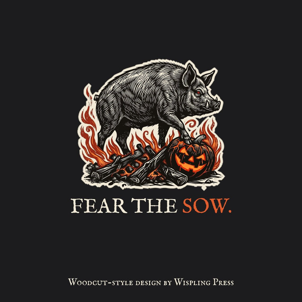 Welsh Folklore Halloween T-Shirt, Black Sow Woodcut Print