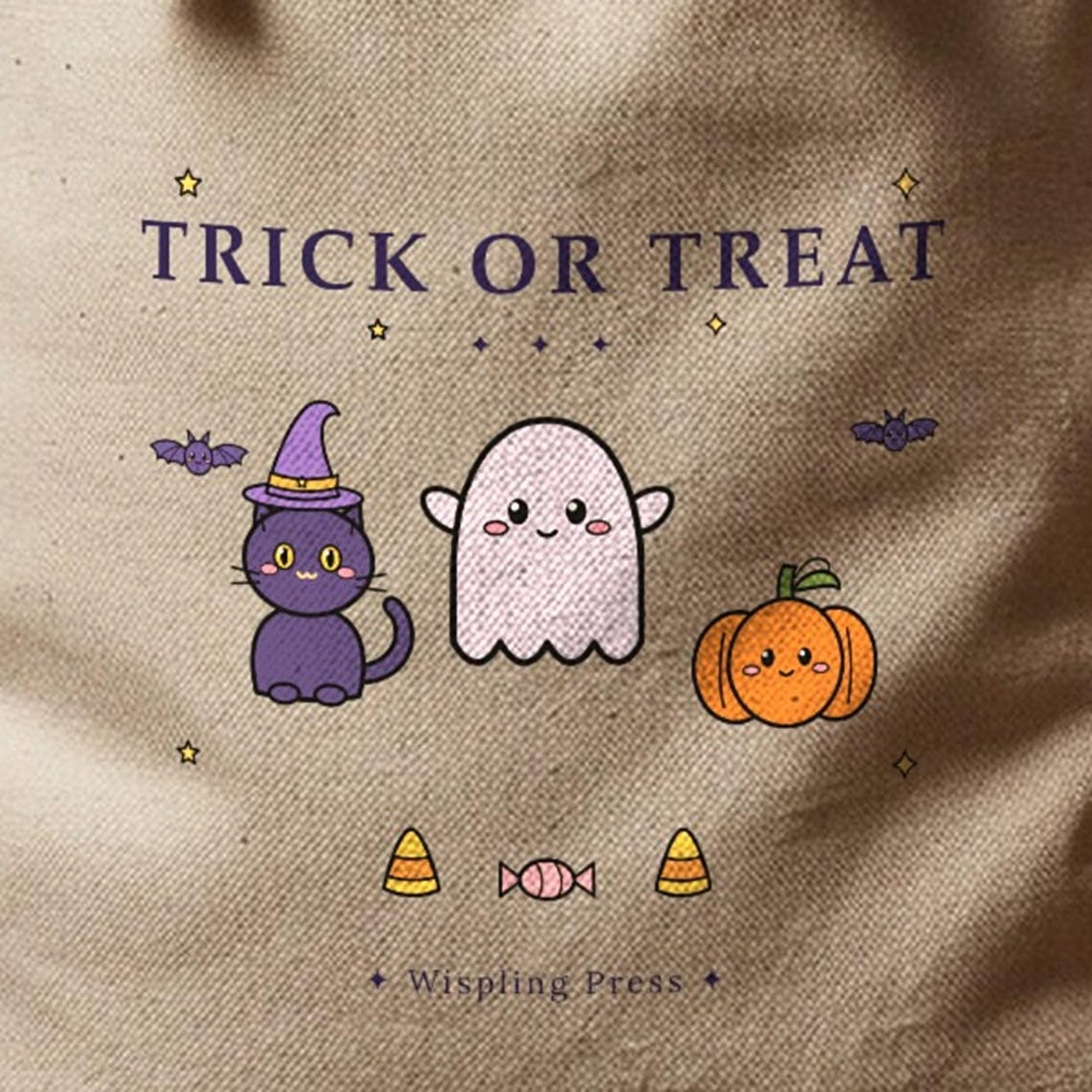 Trick or Treat Bag, Cotton Halloween Sack, Ghost, Cat, Pumpkin (32x50cm)