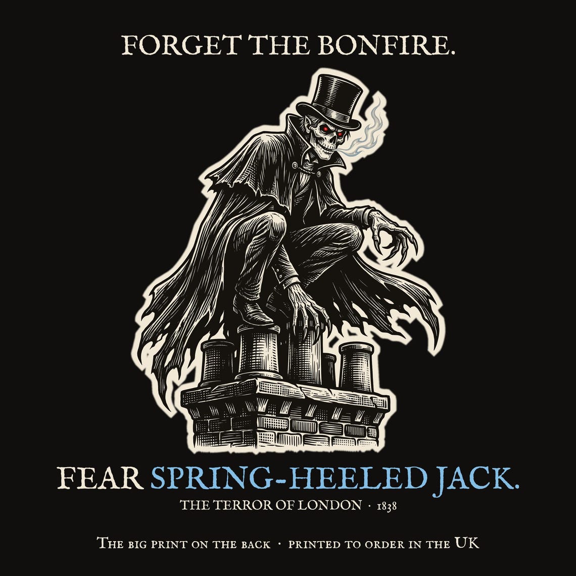 Spring Heeled Jack T-Shirt, Bonfire Night Folk Horror T-Shirt, 5th November Gift | Forget The Pumpkin