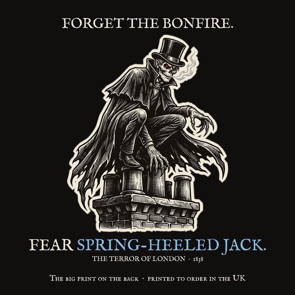 Spring Heeled Jack Hoodie, Bonfire Night Folk Horror Hoodie, 5th November Gift | Forget The Pumpkin