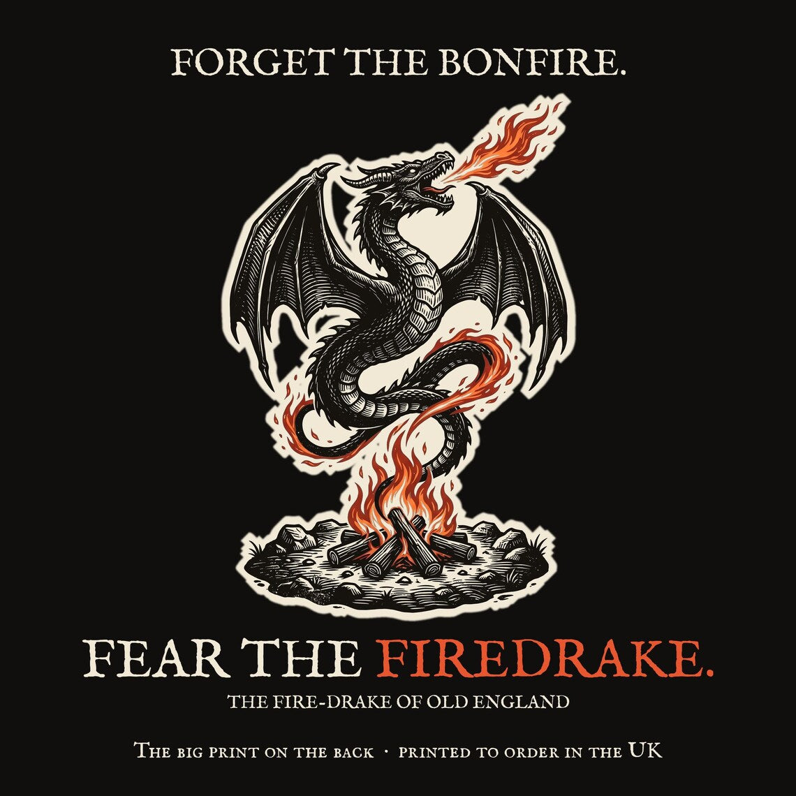 Firedrake Dragon Hoodie, Bonfire Night Folk Horror Hoodie, 5th November Gift | Forget The Pumpkin