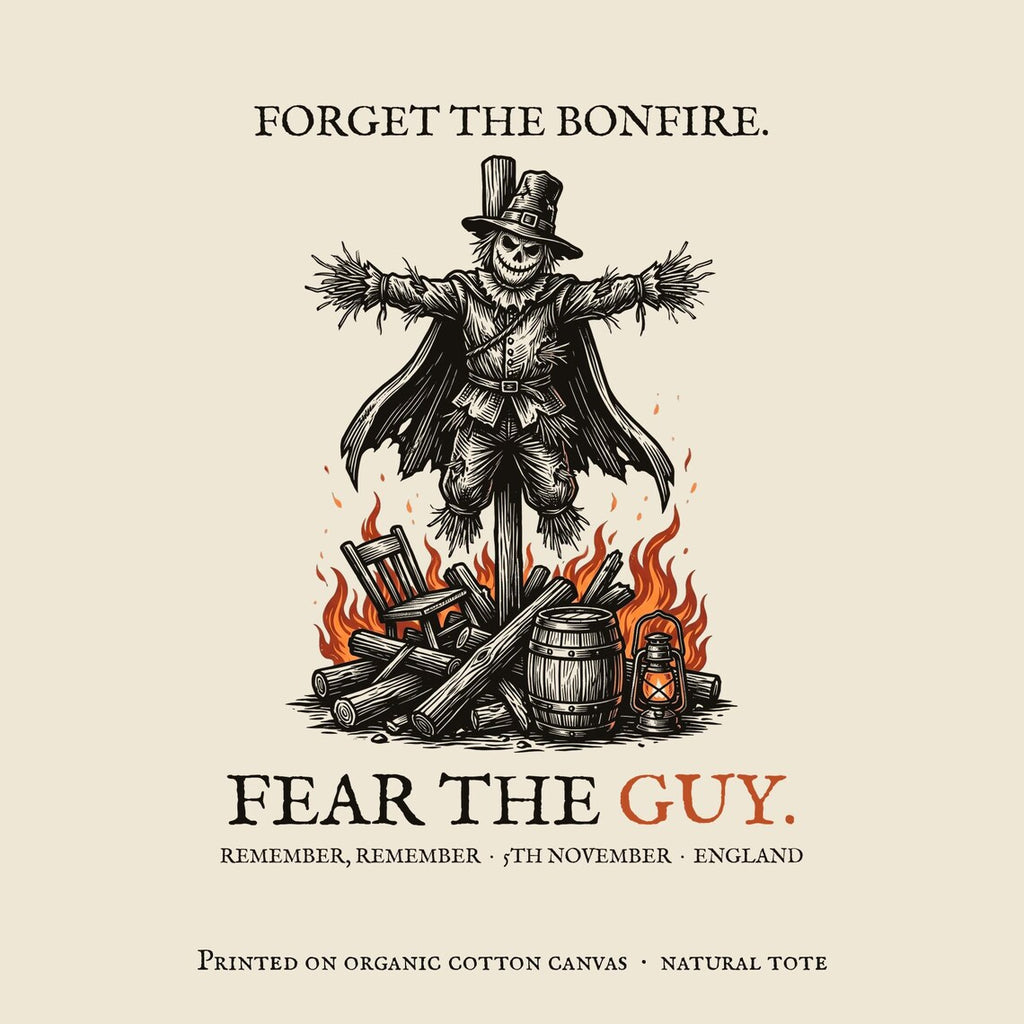 Guy Fawkes Tote Bag, Bonfire Night Folk Horror, 5th November Gift (Organic Cotton)