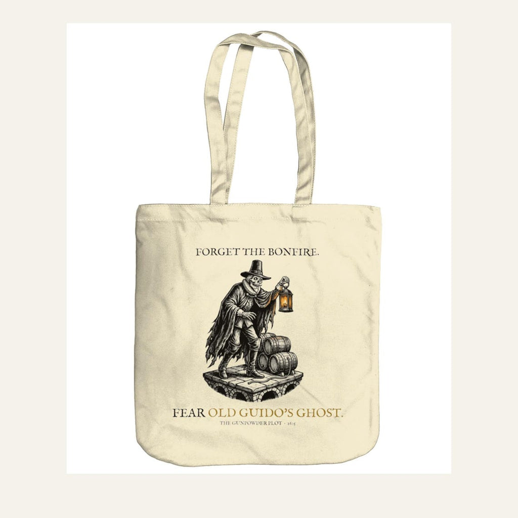 Old Guido's Ghost Tote Bag, Bonfire Night Folklore, Woodcut Style (Organic Cotton)