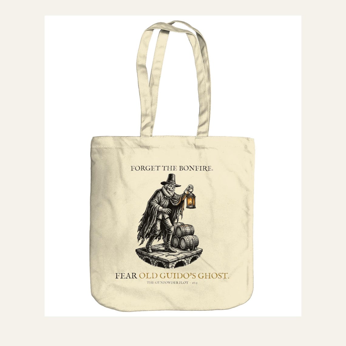 Old Guido's Ghost Tote Bag, Bonfire Night Folklore, Woodcut Style (Organic Cotton)