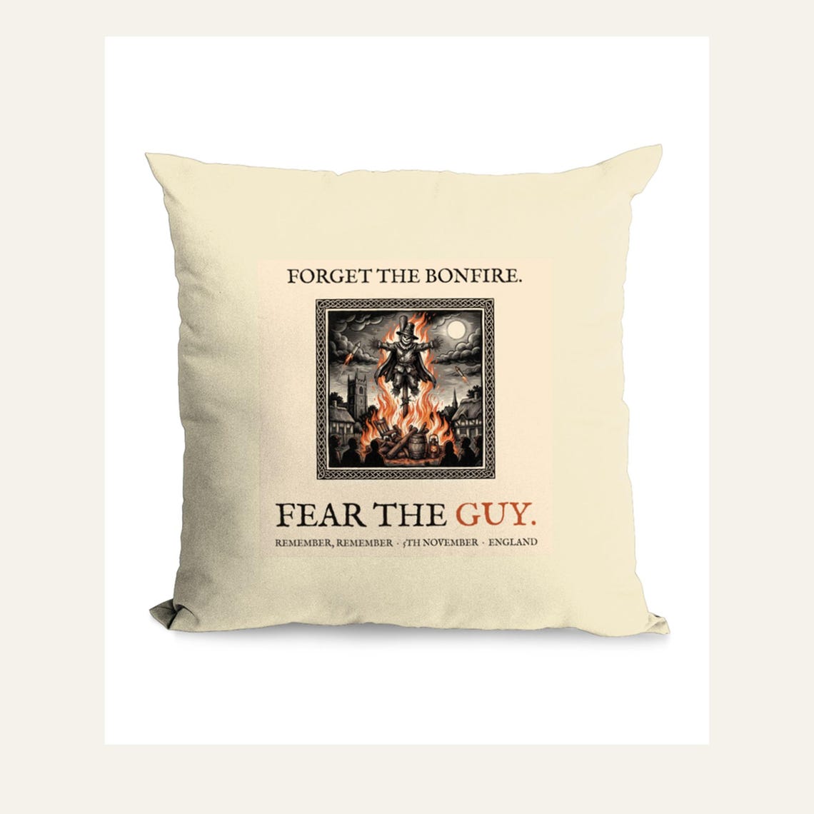 Guy Fawkes Cushion, Bonfire Night Folk Horror Cushion, 5th November Gift | Forget The Pumpkin