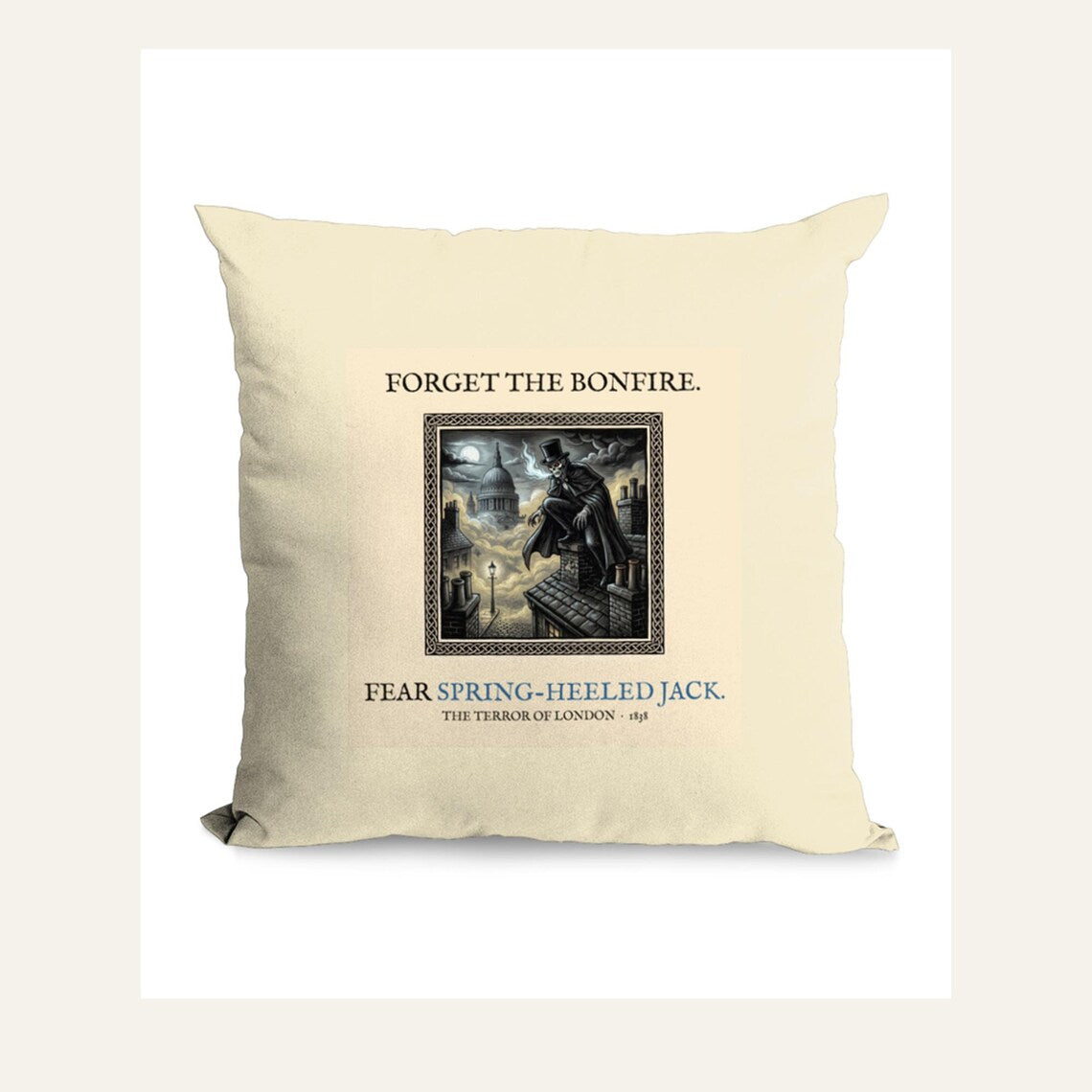 Spring Heeled Jack Cushion, Bonfire Night Folk Horror Cushion, 5th November Gift | Forget The Pumpkin