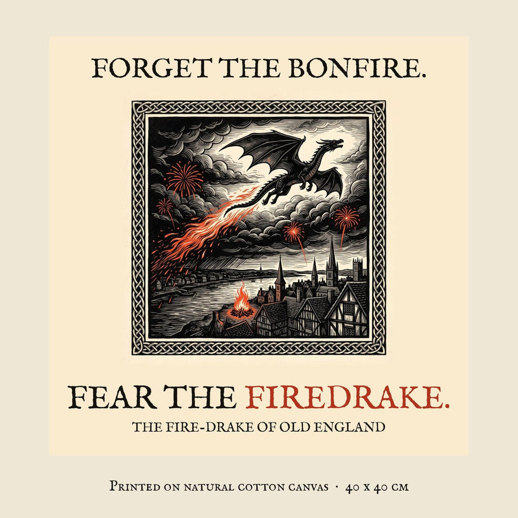 Firedrake Dragon Cushion, Bonfire Night Folk Horror Cushion, 5th November Gift | Forget The Pumpkin