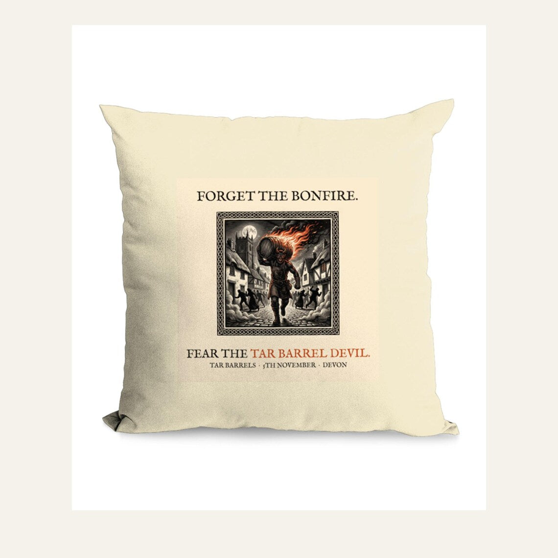 Tar Barrel Devil Cushion, Bonfire Night Folk Horror Cushion, 5th November Gift | Forget The Pumpkin