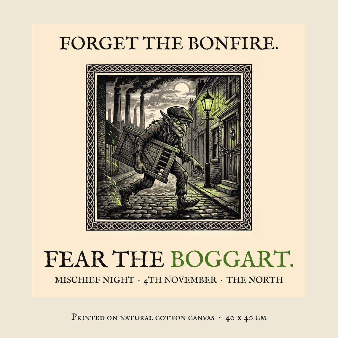 Boggart Cushion, Bonfire Night Folk Horror Cushion, 5th November Gift | Forget The Pumpkin