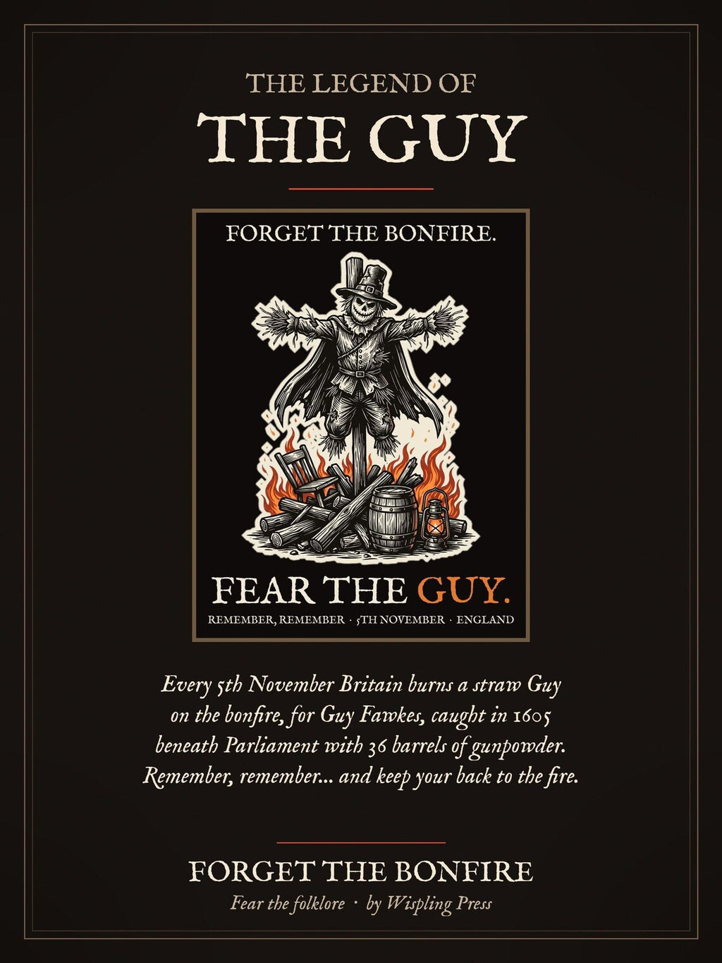 Guy Fawkes T-Shirt, Bonfire Night Folk Horror T-Shirt, 5th November Gift | Forget The Pumpkin