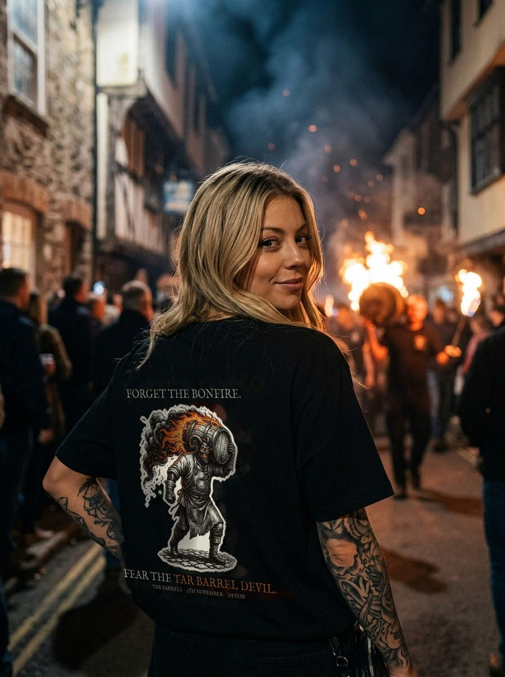 Tar Barrel Devil T-Shirt, Bonfire Night Folk Horror T-Shirt, 5th November Gift | Forget The Pumpkin