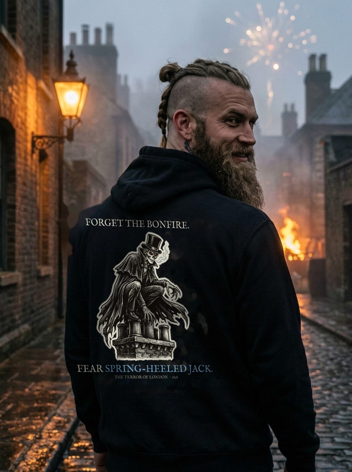 Spring Heeled Jack Hoodie, Bonfire Night Folk Horror Hoodie, 5th November Gift | Forget The Pumpkin