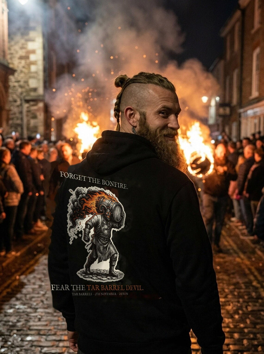 Tar Barrel Devil Hoodie, Bonfire Night Folk Horror Hoodie, 5th November Gift | Forget The Pumpkin